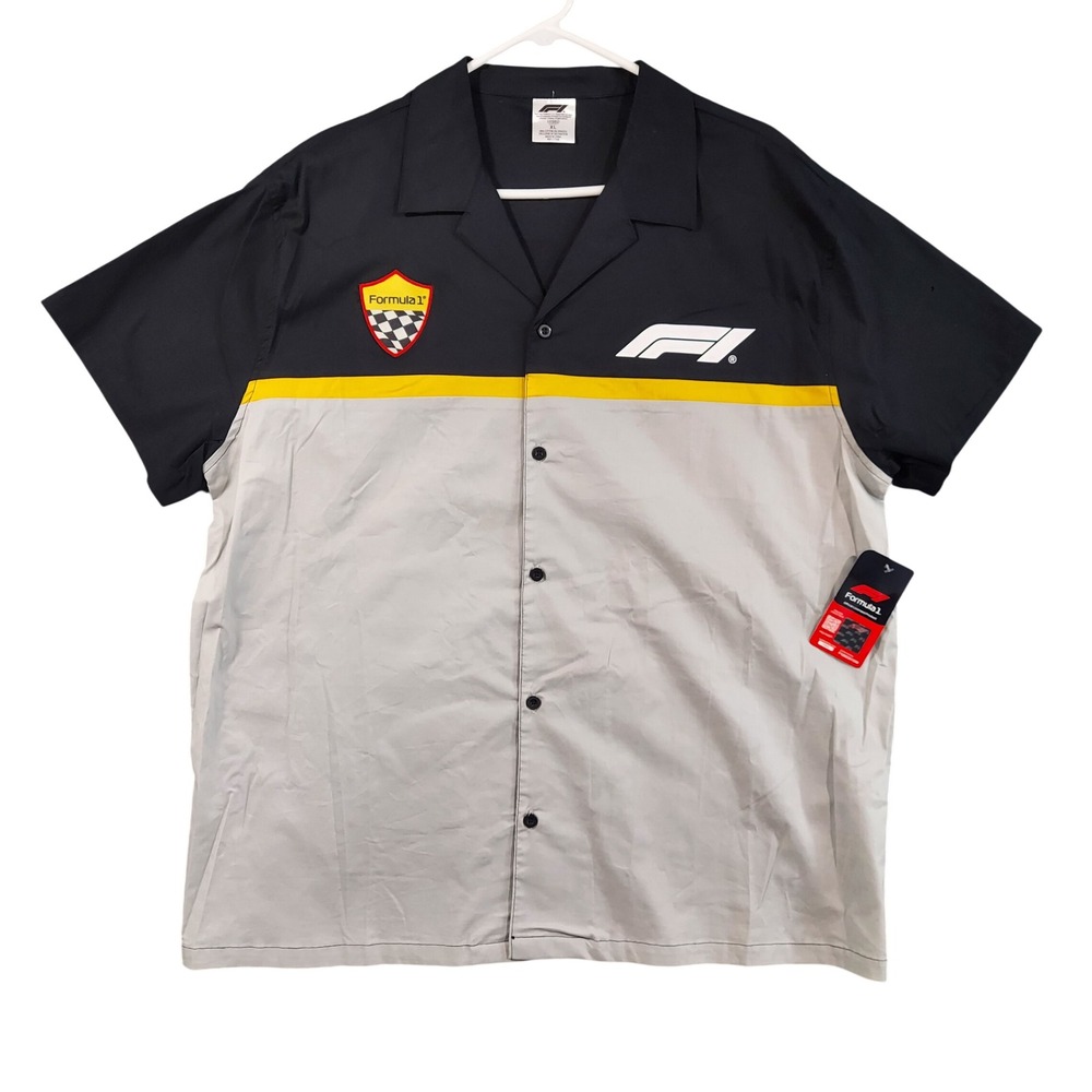 F1 Button Up Shirt Men XL Black Grey Live To Race 2026 Colorblock Short Slv